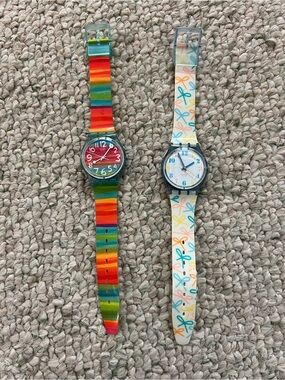 Swatch Colorful Striped & Bow Print Silicone Watches Vintage